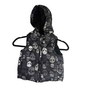 NWT Child's Black Hooded Skull Print Fleece Lined Puffer Vest Size XS 4/5